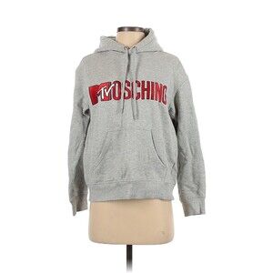 2018 MOSCHINO x H&M Gray Logo Print Hooded Sweatshirt Hoodie - S